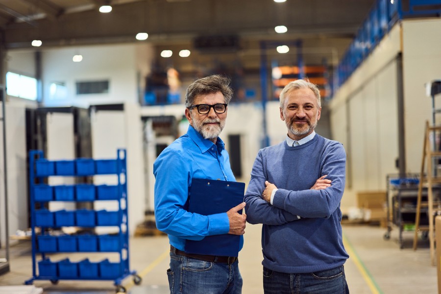 Business owners in warehouse